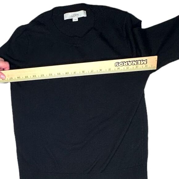 Loft Black Crew Neck Wool Blend Sweater Lace Cuffs - Size XS - Picture 2 of 7